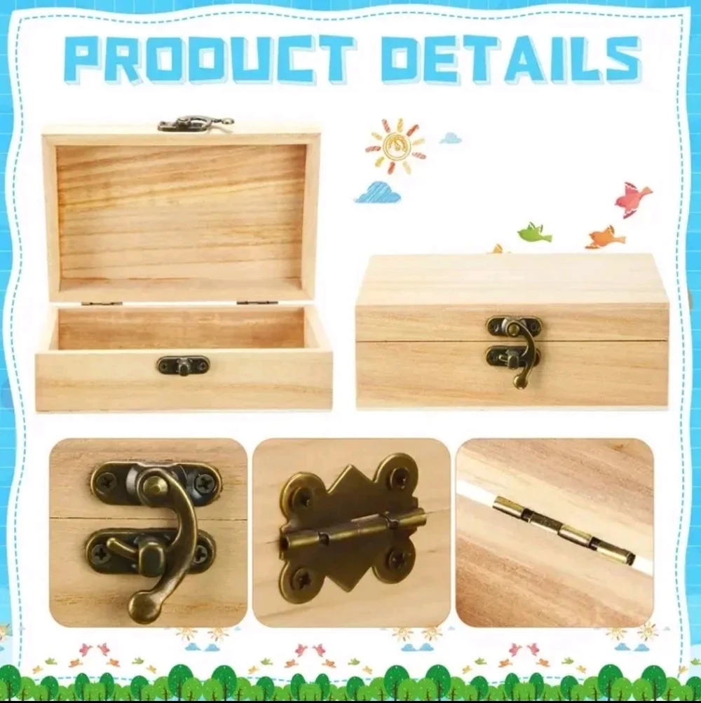Plain Natural Wood Keepsake Box for Kids - Brown Treasure Chest